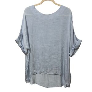 Glam Baby Blue Blouse Boat Neck Short Sleeves‎ Cuffed